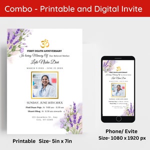 Bearbeitbare Hindu Beerdigung einladen | Shraddha Einladungskarte | Hinduistische erste Barsi Einladung Digitale, Hinduistische erste Todesjubiläumseinladung