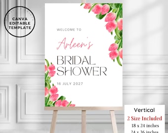 Editable Tulip Welcome Sign, Spring Floral Wedding Welcome Poster, Bridal Shower Welcome Sign, Baby Shower Welcome Sign Template