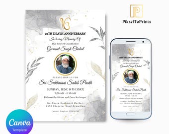 Path Da Bhog invitation card in Punjabi Barsi Invitation: Sikh Funeral Invite Canva Template (Digital Download)