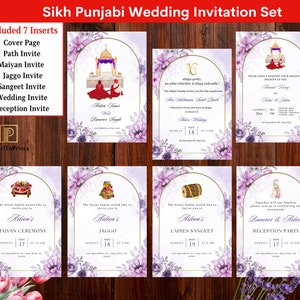 Bewerkbare sikh-huwelijksuitnodigingset, luxe sikh-trouwkaart, elegante Anand Karaj-uitnodiging, Punjabi-kaartsjabloon bruiloftsuitnodiging