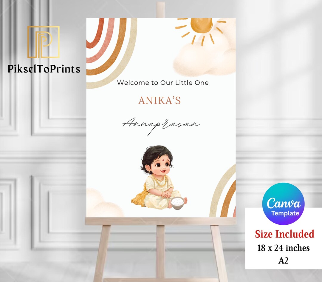 Welcome Rice Editable First Rice Ceremony Welcome Sign: Indian Annaprashan Poster ...