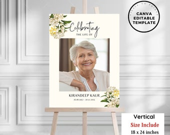 Editable Funeral Memorial Sign, Floral Funeral Welcome Board, In Loving Memory Poster, Celebration of Life Decoration, Funeral Decor