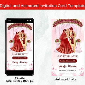 Invitation vidéo modifiable de mariage hindou, faire-part de mariage indien, faire-part indien réservez une date, modèle d'invitation vidéo de mariage indien