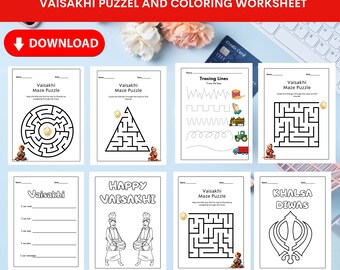 Vaisakhi Day Mazes and coloring worksheet for kids, Kids Vaisakhi Fun activity, Happy Baisakhi Worksheet for kids, Vaisakhi Instant Download