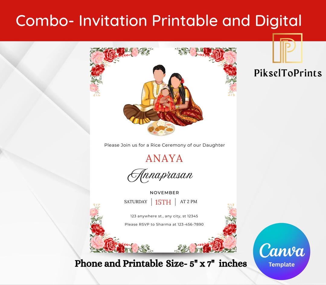 Annaprashan Invitation Template | Baby Rice Ceremony Card (editable) - Etsy