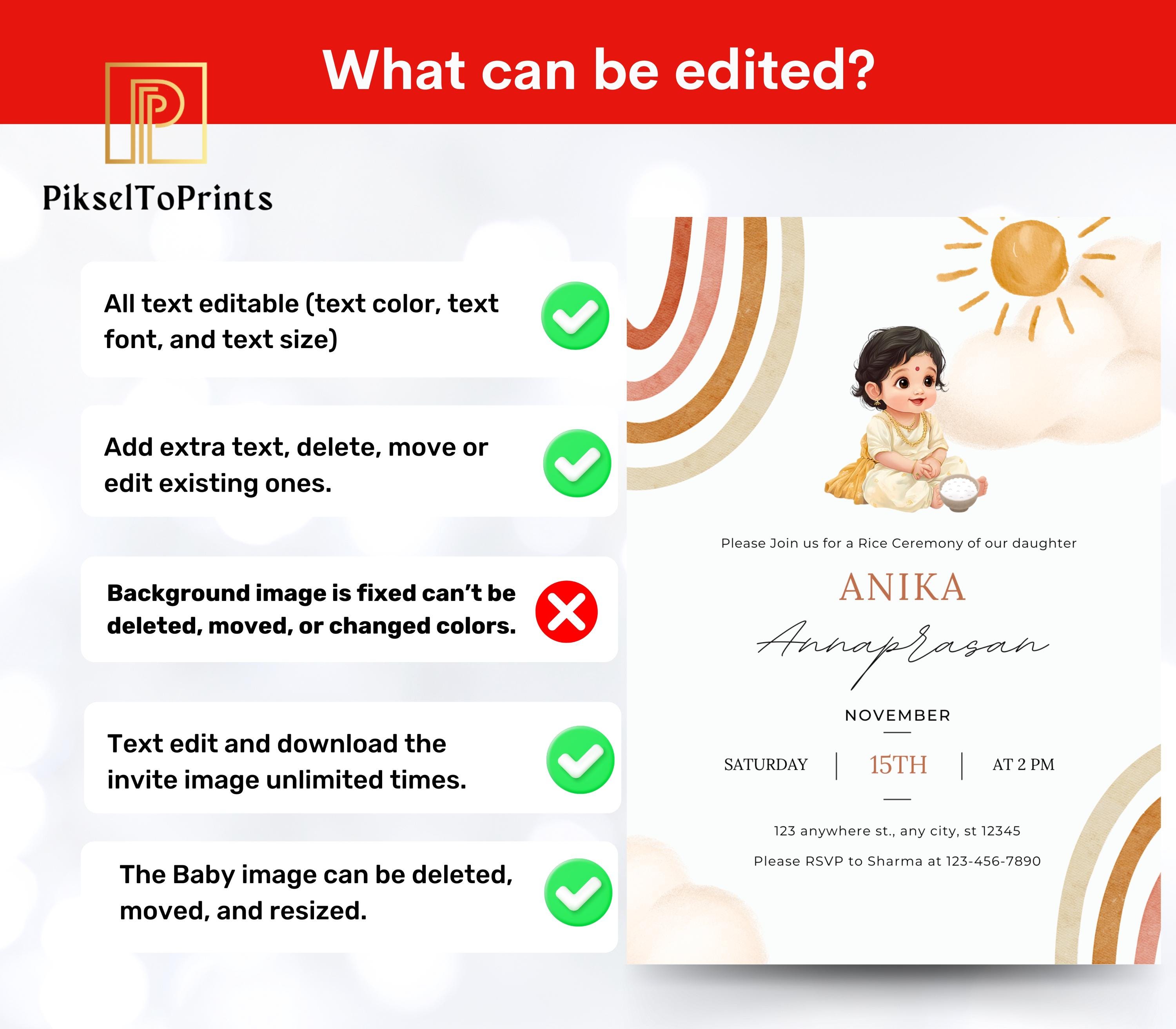 Editable First Rice Ceremony Invitation for Boy and Girl: Annaprashan ...