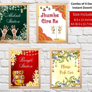 Borden bord Indiase bruid bruiloft tafel: Kies er een, Mehndi, Bangle, Jhumka (directe download)