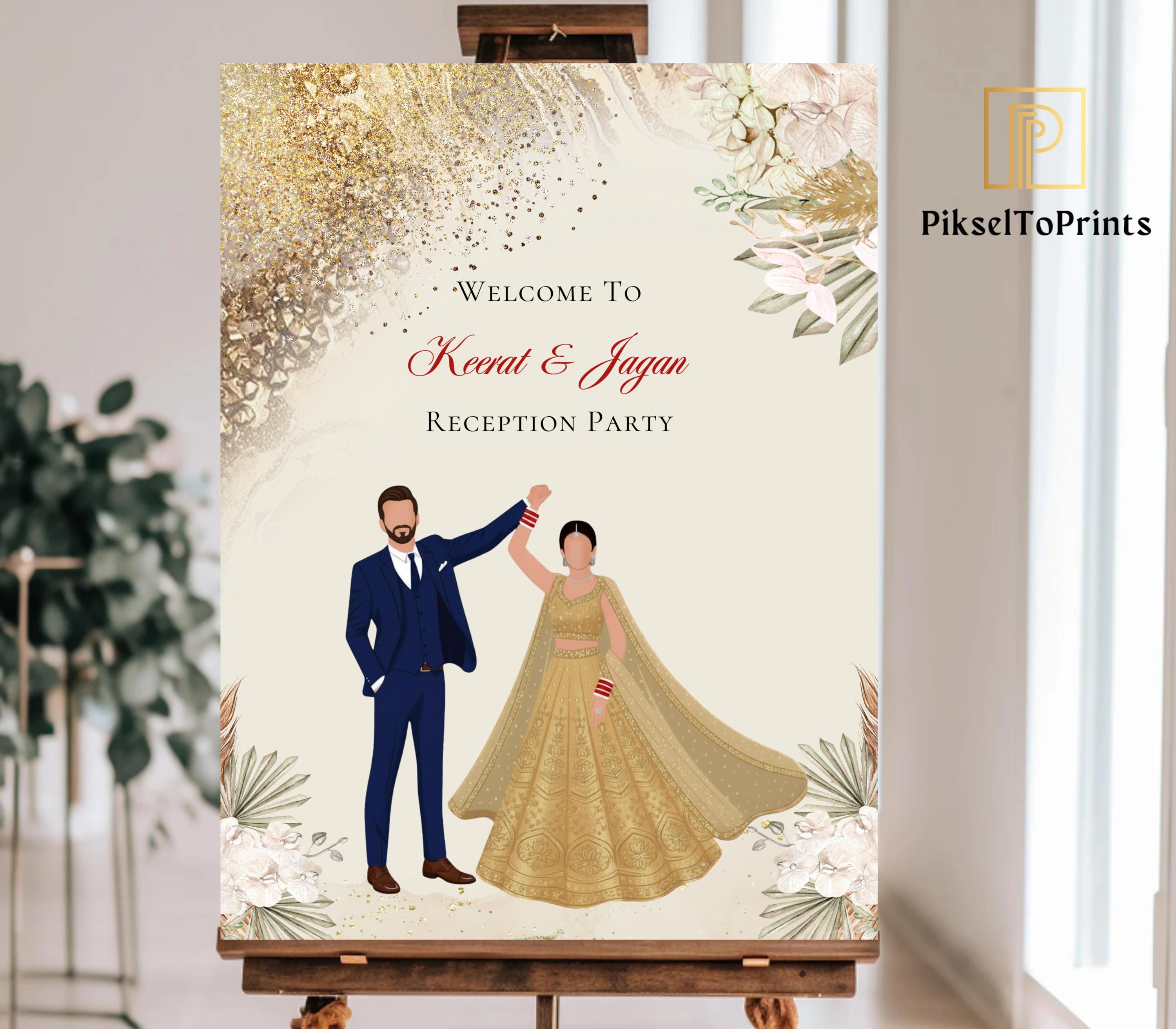 Indian Wedding Reception Welcome Sign Template | Gold Dancing Couple ...