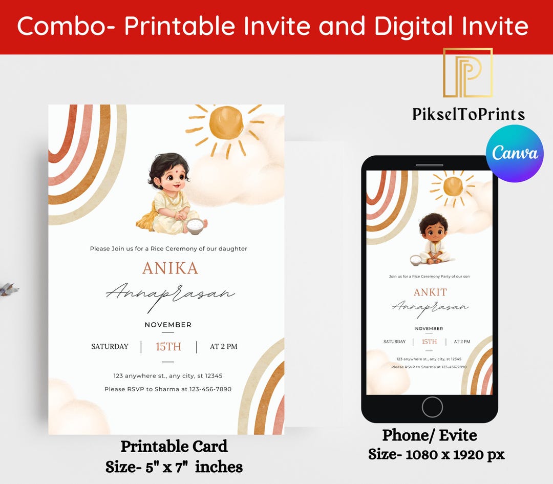 Editable First Rice Ceremony Invitation for Boy and Girl: Annaprashan ...