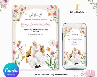 Guruji Satsang Invitation | Editable Hindu Spiritual Event Invite | Sukhrana Invite Canva Template | Kirtan Invite Instant Download