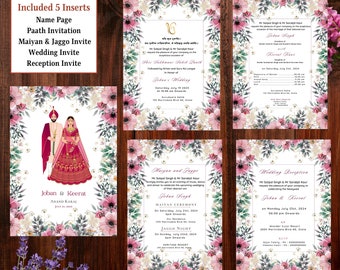 Editable Sikh Wedding Invitation Set, Anand Karaj Invitation, Punjabi Wedding Invitation, Floral Punjabi Wedding Card, Sikh Wedding Card