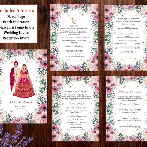 Editable Sikh Wedding Invitation Suite, Anand Karaj Invitation, Punjabi Wedding Invitation, Sikh Wedding Card, Indian Wedding Invitation Set