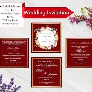 Pacote de convites de casamento indianos editáveis, tudo em um, cartão de casamento sikh de luxo, convite de casamento hindu, convite de casamento punjabi moderno