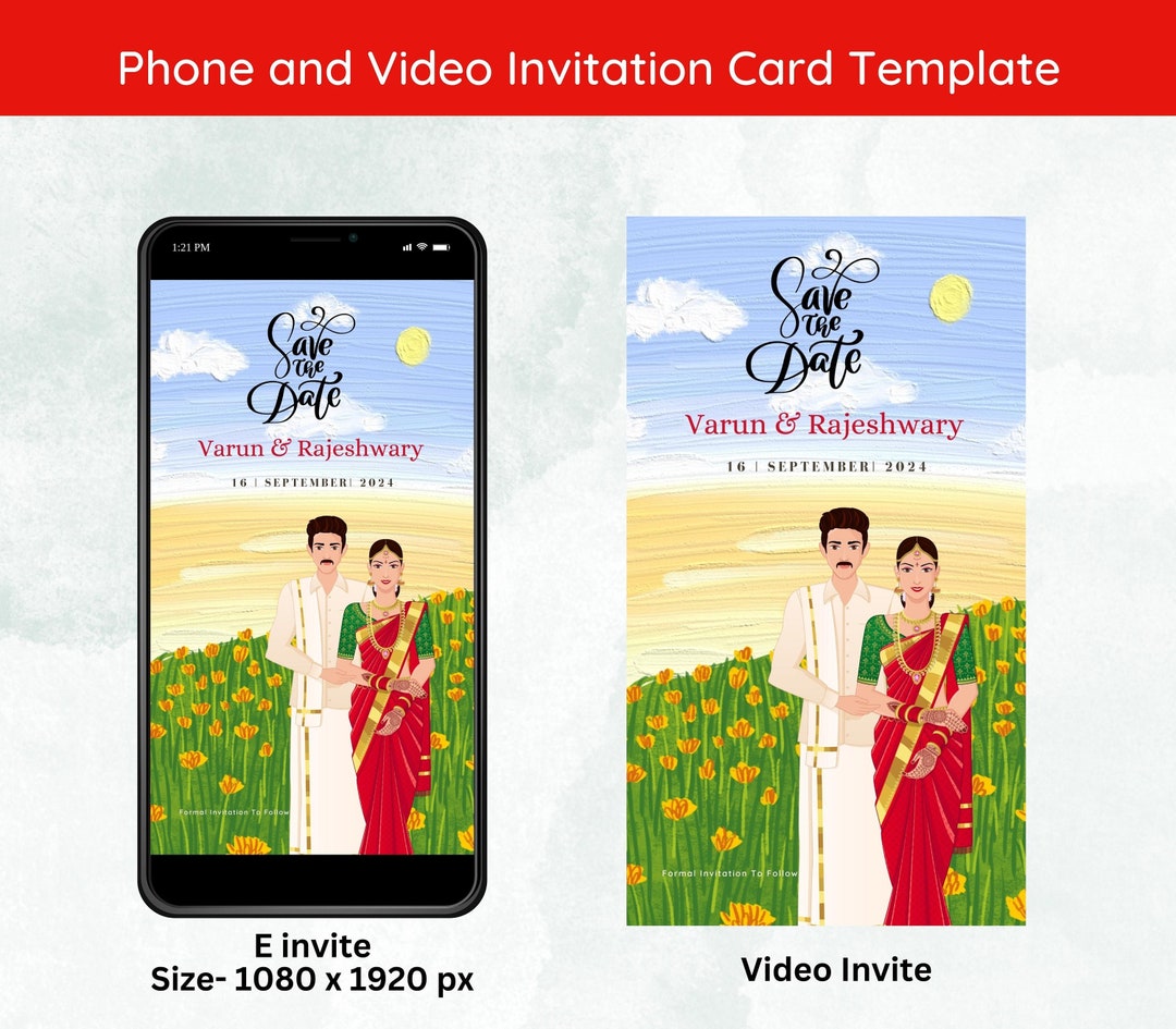 Editable South Indian Wedding Save the Date Video Invite (canva ...