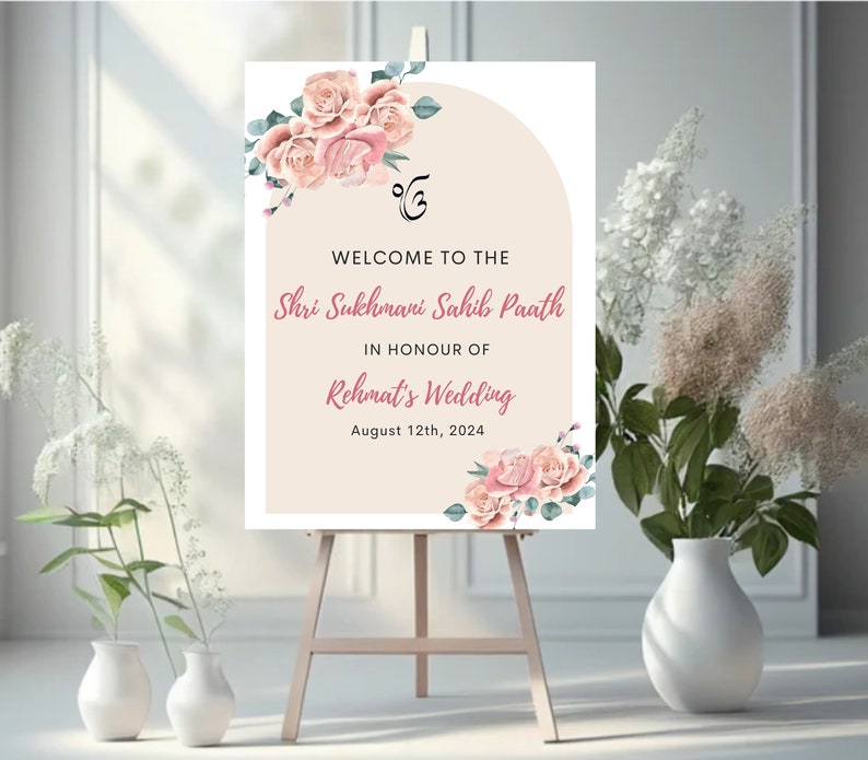 Editable Sukhmani Sahib Path Welcome Sign, Akhand Path Sign, Wedding Welcome Signage, Punjabi Wedding Welcome Sign, Anand Karaj Welcome Sign image 2