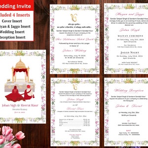 Cartão de convite de casamento Sikh editável, convite Anand Karaj, convite de casamento Punjabi, cartão de casamento Punjabi, convite de casamento indiano