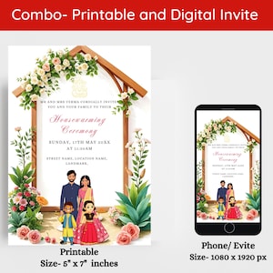 Indiase housewarming uitnodiging, Griha Pravesh invite, Gruha Pravesam digitale uitnodiging, bewerkbare Indiase housewarming uitnodiging sjabloon