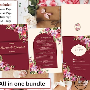 Conjunto de convites de casamento Sikh editáveis, cartão de casamento Sikh, convite de casamento Punjabi, cartão de casamento indiano, modelo de cartão de casamento Sikh