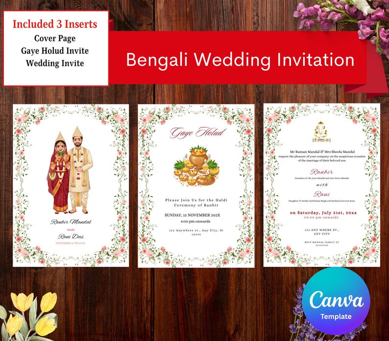 Editable Bengali Wedding Invitation | Traditional Hindu Bengali Shaadi ...