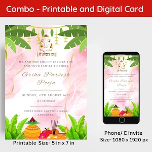 Editable Griha Pravesh Invitation, Puja Invitation Template, Gruha Pravesam Invite, Griha pravesh Evite, Indian Housewarming Invitation