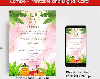 Griha Pravesh Invitation Template | Indian Housewarming | Griha Pravesh Ceremony | Hindu Housewarming Digital Invite | Vastu Puja Invitation