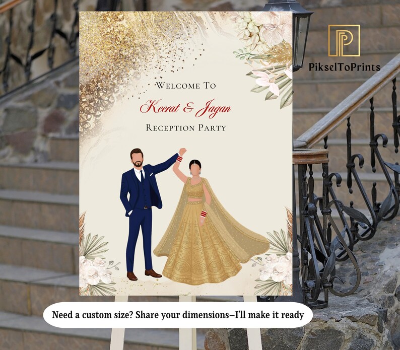 Indian Wedding Reception Welcome Sign Template | Gold Dancing Couple ...