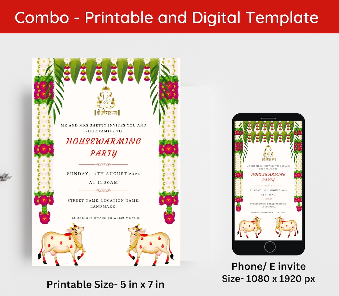 Editable Indian Housewarming Invitation: Pichwai Style (digital) Etsy
