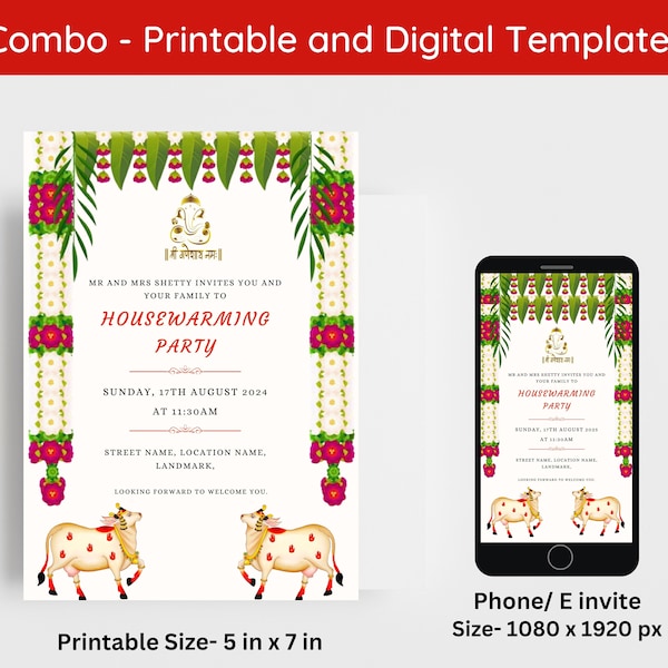 Editable Indian Housewarming Invitation, Griha Pravesh Invitation Digital, Gruha Pravesam Digital Invite, Pichwai Housewarming Invitation