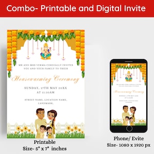 Bearbeitbare indische Housewarming-Einladung, Griha Pravesh-Einladungskarte, Gruha Pravesam digitale Einladung, südindische Housewarming Evite HBT1