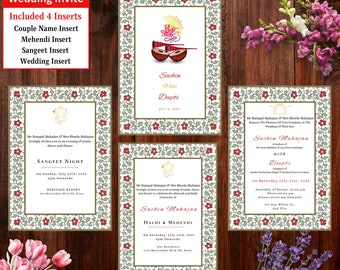 Hindu Wedding Invitation Set, Floral Inlay Indian Wedding