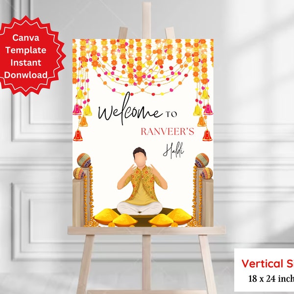 Groom Haldi Welcome Sign, Haldi Signage, Pithi Welcome Sign, Haldi Decor, Maiyan Welcome Sign, Editable Haldi Board, Indian Wedding Sign