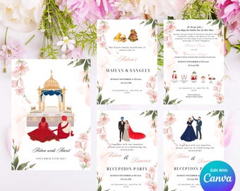 Elegant Sikh Wedding Invitation Suite with illustrator | Editable Punjabi Wedding Invitation Card | Anand Karaj Template (Digital Download)