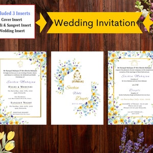 Conjunto de convites para casamento hindu, modelo de convite para casamento indiano, cartão de casamento indiano, conjunto de cartões de casamento hindu editáveis