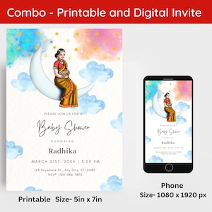Editable Godh Bharai Invitation, Valaikappu Seemantham, Indian Baby Shower Invitation Canva, Sreemantham Invitation Digital Invitation