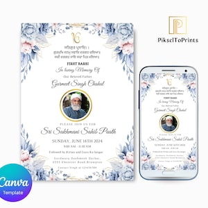 Inbjudan till sikhisk barsi | Punjabi-minneskort med mall för fotouppladdning | Inbjudan till sikhisk begravning (nedladdning direkt)