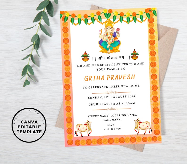 Editable Griha Pravesh Invitation Pooja Invitation Digital Etsy Canada