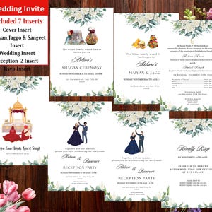 Convite de casamento Sikh verde sálvia, cartão de casamento Sikh editável, convite Anand Karaj, modelo de cartão de convite de casamento Punjabi Canva