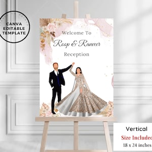 Editable Indian Wedding Reception Welcome Sign: Boho Illustration (Digital Download)