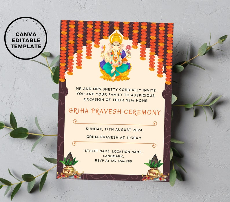 Buy Editable Griha Pravesh Invitation Pooja Invitation Gruha Online in