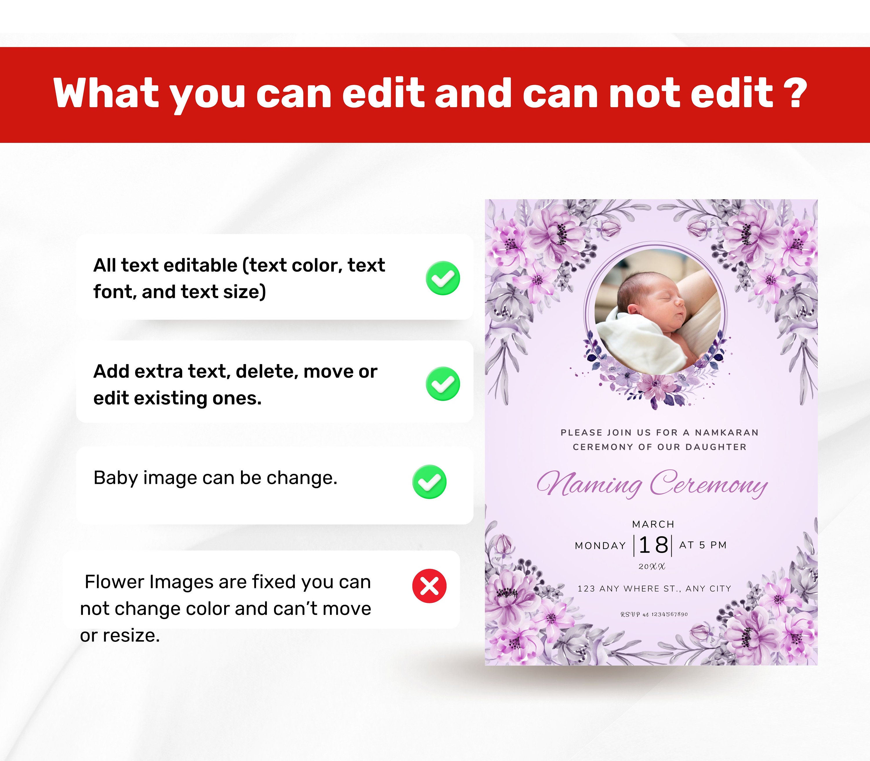 Editable Baby Name Ceremony Invite, Indian Namkaran Ceremony Invitation