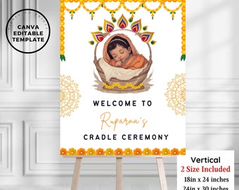 Welcome Sign for Indian Cradle Ceremony | Editable Template | Baby Girl Name Celebration Poster (Digital)