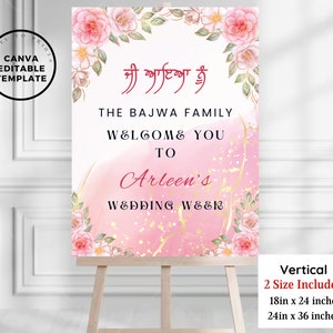 Editable Punjabi Wedding Welcome Sign: Floral Engagement (Digital Download)