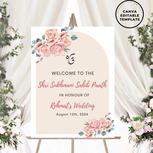 Editable Sukhmani Sahib Path Welcome Sign, Akhand Path Sign, Wedding Welcome Signage, Punjabi Wedding Welcome Sign, Anand Karaj Welcome Sign image 3