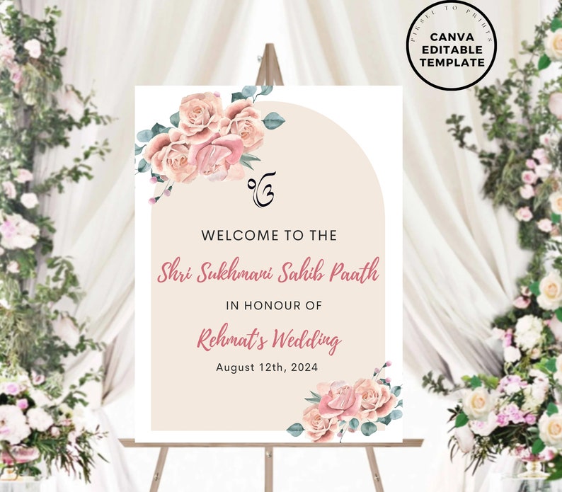 Editable Sukhmani Sahib Path Welcome Sign, Akhand Path Sign, Wedding Welcome Signage, Punjabi Wedding Welcome Sign, Anand Karaj Welcome Sign image 3