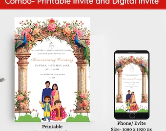 Redigerbar mall för inbjudningsinbjudan till inflyttning: Griha Pravesh Bjud in hinduisk digital nedladdning