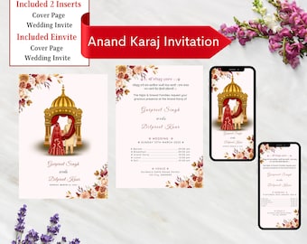 Editable Sikh Wedding Invitation, Anand Karaj Invite, Floral Punjabi Wedding Invitation, Sikh Wedding Card, Punjabi Wedding Card Template