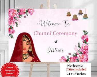 Editable Chunni Ceremony Welcome Sign, Chunni Ceremony Sign, Punjabi Wedding Welcome Sign Instant Download, Desi Wedding Welcome Template