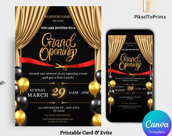 Grand Opening Invitation | Black & Gold Business Launch | Restaurant Opening Template (Digital Download Printable)
