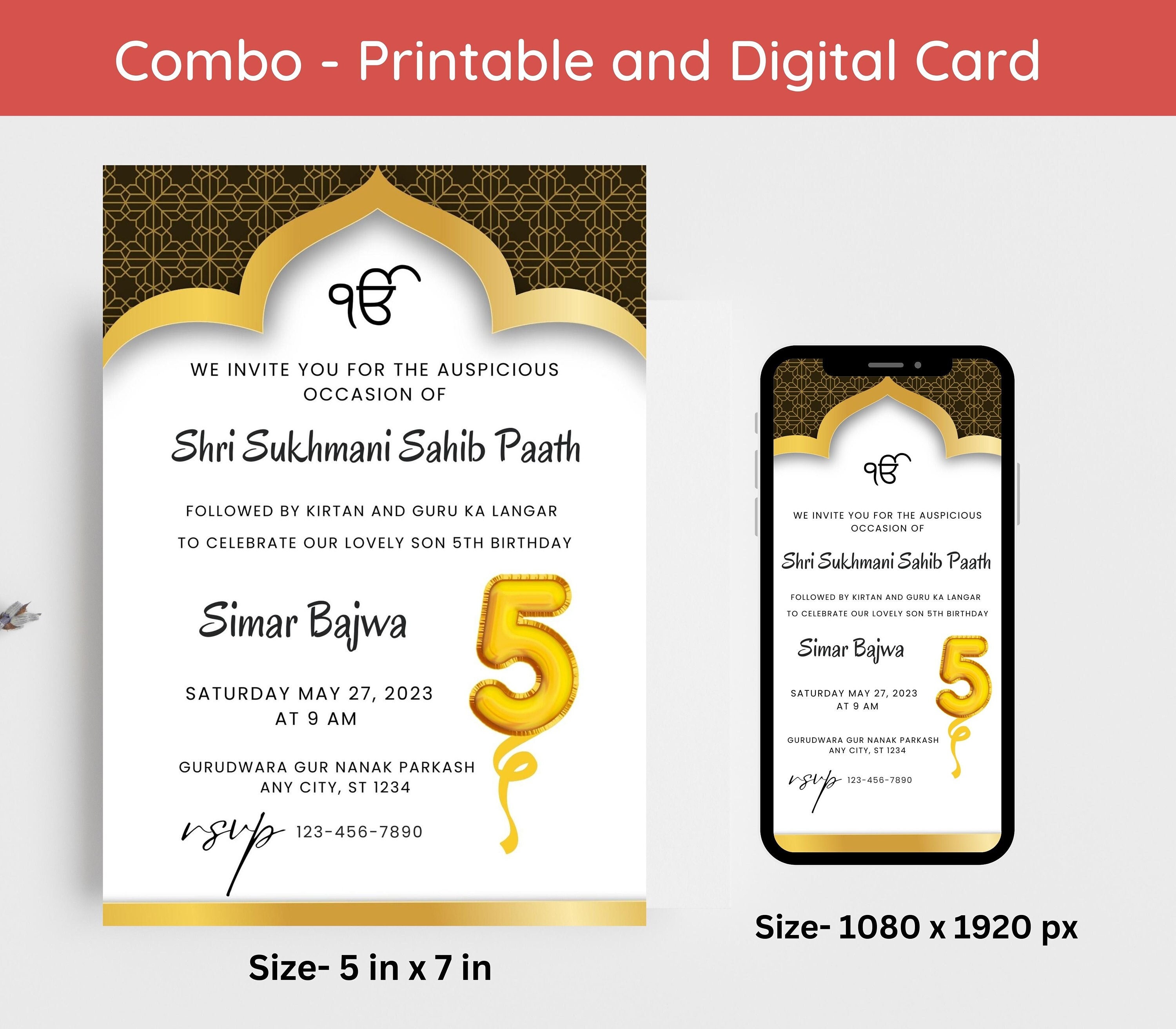 Editable Sukhmani Sahib Path Invitation Birthday, Sukhmani Sahib Path