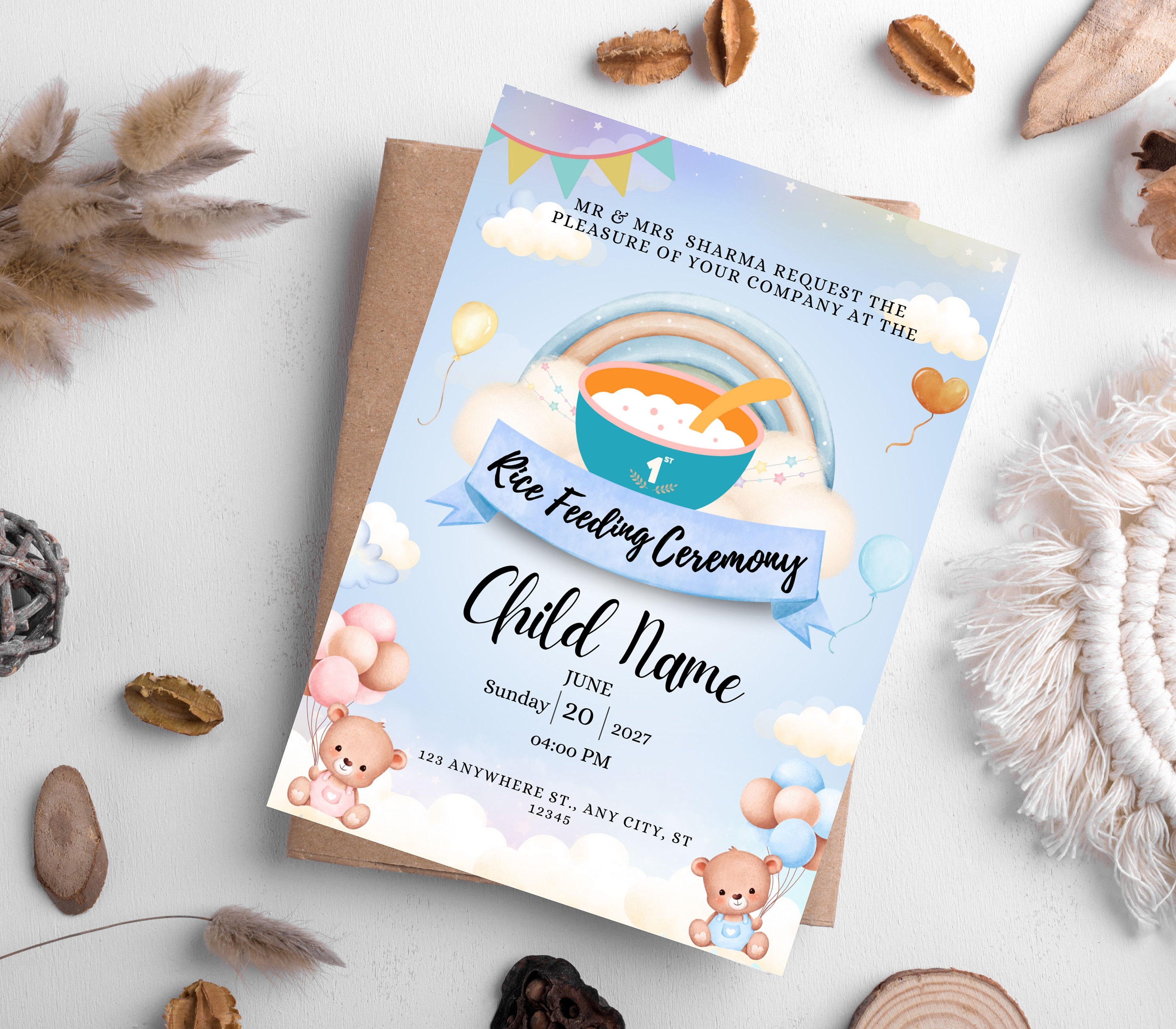 Editable Rice Ceremony Invitation Template | Annaprashan Invite | Mukhe ...